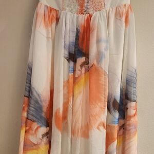 White House Black Market Chiffon Halter (Ecru w Canary/100% Poly) Print Dress